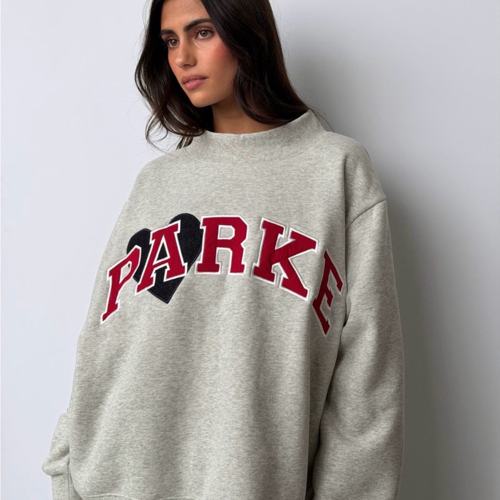 Parke Jean Hart varsity mock neck in classic grey/crimson L/XL NWT
